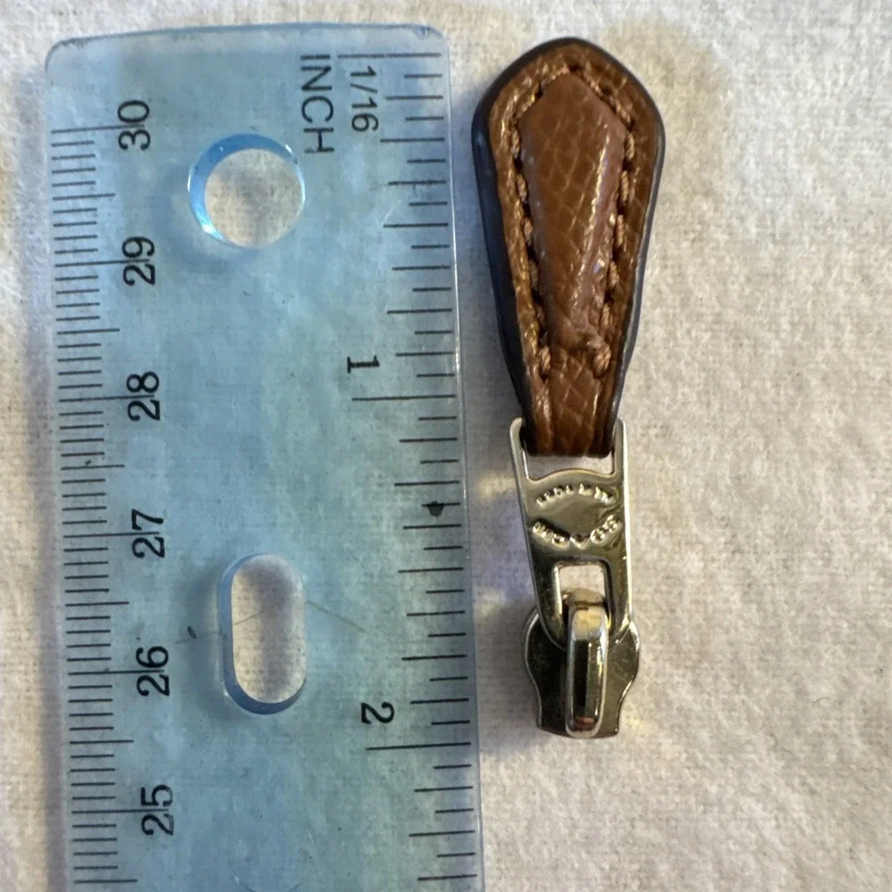 2 Coach New York Gold Tone Brown Leather Replacement Zipper Pull & Slide & Ring